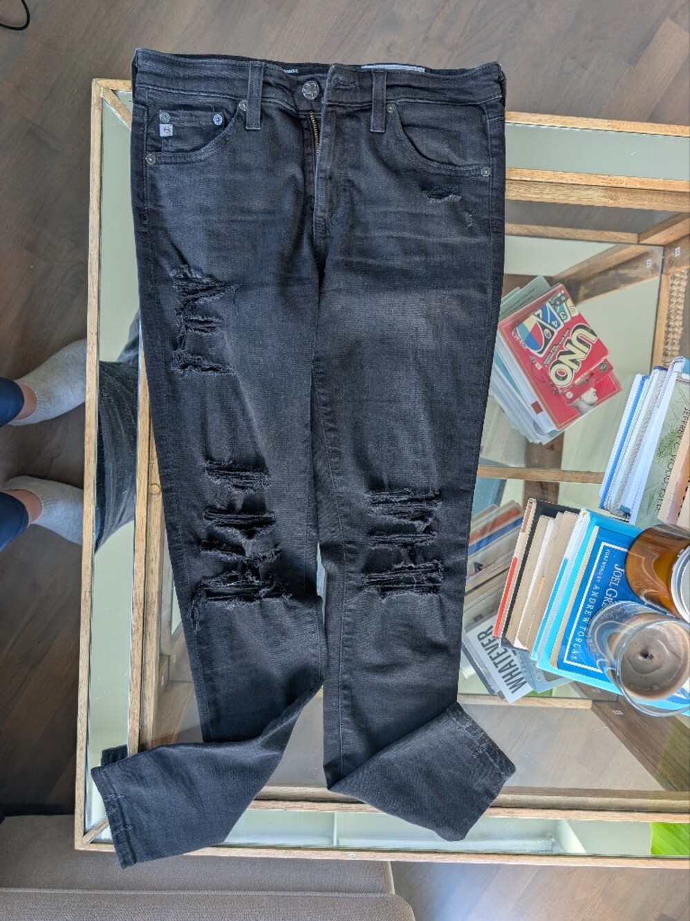 Size 26 Women's AG Black Distressed Slim Jeans